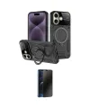 ieg™ iPhone 16 Kılıf Kıvılcım Modern Serisi - Siyah 3D Antistatik Hayalet Cam Ekran Koruyucu