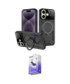 ieg™ iPhone 16 Kılıf Kıvılcım Modern Serisi - Siyah Bilvis 5in1 5D Magic Hayalet Cam Ekran Koruyucu