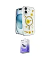 ieg™ iPhone 16 Kılıf Kozmos Doku - Siyah Bilvis 5in1 5D Magic Hayalet Cam Ekran Koruyucu