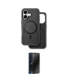 ieg™ iPhone 16 Kılıf Pusula Işık Koleksiyonu - Siyah 3D Antistatik Hayalet Cam Ekran Koruyucu