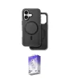 ieg™ iPhone 16 Kılıf Pusula Işık Koleksiyonu - Siyah Bilvis 5in1 3D Magic Cam Ekran Koruyucu