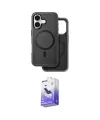 ieg™ iPhone 16 Kılıf Pusula Işık Koleksiyonu - Siyah Bilvis 5in1 5D Magic Hayalet Cam Ekran Koruyucu
