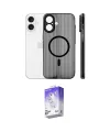 ieg™ iPhone 16 Kılıf Pusula Minimal Koleksiyonu - Siyah Bilvis 5in1 3D Magic Cam Ekran Koruyucu