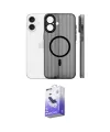 ieg™ iPhone 16 Kılıf Pusula Minimal Koleksiyonu - Siyah Bilvis 5in1 5D Magic Hayalet Cam Ekran Koruyucu