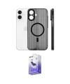 ieg™ iPhone 16 Kılıf Pusula Minimal Koleksiyonu - Siyah Bilvis 5in1 5D Magic Hayalet Cam Ekran Koruyucu