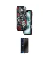 ieg™ iPhone 16 Kılıf Siluet Doku - Siyah 3D Antistatik Hayalet Cam Ekran Koruyucu