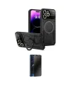 ieg™ iPhone 16 Pro Kılıf Kıvılcım Modern Serisi - Siyah 3D Antistatik Hayalet Cam Ekran Koruyucu