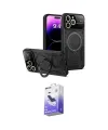ieg™ iPhone 16 Pro Kılıf Kıvılcım Modern Serisi - Siyah Bilvis 5in1 5D Magic Hayalet Cam Ekran Koruyucu