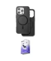ieg™ iPhone 16 Pro Kılıf Pusula Işık Koleksiyonu - Siyah Bilvis 5in1 5D Magic Hayalet Cam Ekran Koruyucu