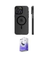 ieg™ iPhone 16 Pro Kılıf Pusula Minimal Koleksiyonu - Siyah Bilvis 5in1 5D Magic Hayalet Cam Ekran Koruyucu