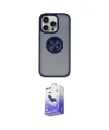 ieg™ iPhone 16 Pro Kılıf Yörünge Çizgi - Siyah Bilvis 5in1 5D Magic Hayalet Cam Ekran Koruyucu