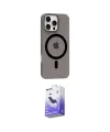 ieg™ iPhone 16 Pro Max Kılıf Pusula Form Özel Seri - Siyah Bilvis 5in1 5D Magic Hayalet Cam Ekran Koruyucu