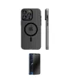 ieg™ iPhone 16 Pro Max Kılıf Pusula Minimal Koleksiyonu - Siyah 3D Antistatik Hayalet Cam Ekran Koruyucu