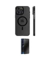 ieg™ iPhone 16 Pro Max Kılıf Pusula Minimal Koleksiyonu - Siyah 3D Antistatik Hayalet Cam Ekran Koruyucu