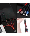 Işıklı Anahtarlık Model 3 in 1 USB Çıkışlı MİKRO,TYPE-C ve İphone Uyumlu Şarj Kablosu