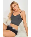 ieg™ Kadın Anstrasit Gri İp Askılı Crop Top Bluz