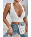 ieg™ Kadın Siyah Çapraz Sırt Detaylı Şık Crop Top Büstiyer