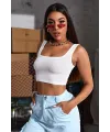 ieg™ Kadın Beyaz Kalın Askılı Crop Top Büstiyer
