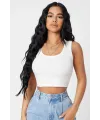 ieg™ Kadın Beyaz Kare Yaka Crop Top Bluz