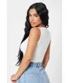 ieg™ Kadın Beyaz Kare Yaka Crop Top Bluz