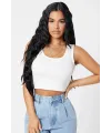 ieg™ Kadın Beyaz Kare Yaka Crop Top Bluz