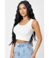 ieg™ Kadın Beyaz Kare Yaka Crop Top Bluz