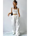 ieg™ Kadın Beyaz Kare Yaka Kalınlaşan Omuz Detaylı Crop Top Bluz