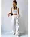 ieg™ Kadın Beyaz Kare Yaka Kalınlaşan Omuz Detaylı Crop Top Bluz