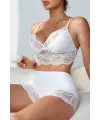 ieg™ Kadın Beyaz Kaşkorse ve Dantel Detaylı Şortlu Gecelik Takım