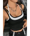ieg™ Kadın Beyaz Siyah Çift Renk Çapraz Askılı Crop Top Bluz