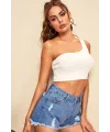 ieg™ Kadın Beyaz Tek Omuz Crop Büstiyer