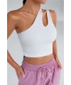 ieg™ Kadın Beyaz Tek Omuz Cut Out Detaylı Crop Top Bluz