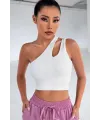 ieg™ Kadın Beyaz Tek Omuz Cut Out Detaylı Crop Top Bluz