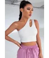 ieg™ Kadın Beyaz Tek Omuz Cut Out Detaylı Crop Top Bluz