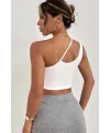 ieg™ Kadın Beyaz Tek Omuzlu Çapraz Askılı Crop Top Büstiyer