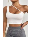 ieg™ Kadın Beyaz Tek Omuzlu Çapraz Askılı Crop Top Büstiyer