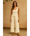 ieg™ Kadın Beyaz Tek Omuzlu Şık Bluz & Geniş Paça Pantolon İkili Takım