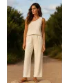 ieg™ Kadın Beyaz Tek Omuzlu Şık Bluz & Geniş Paça Pantolon İkili Takım