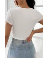 ieg™ Kadın Beyaz Yarım Kol Düz Yaka Crop Top Bluz