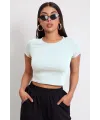 ieg™ Kadın Beyaz Yuvarlak Yaka Yarım Kol Crop Top Bluz