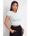 ieg™ Kadın Beyaz Yuvarlak Yaka Yarım Kol Crop Top Bluz