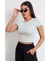 ieg™ Kadın Beyaz Yuvarlak Yaka Yarım Kol Crop Top Bluz