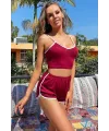 ieg™ Kadın Bordo Askılı Crop Top ve Şortlu Gecelik Takım