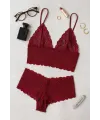 ieg™ Kadın Bordo Dantel Bralet Şort Takımı – Asil ve Sofistike İç Giyim
