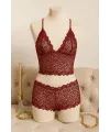 ieg™ Kadın Bordo Dantel Bralet Şort Takımı – Asil ve Sofistike İç Giyim