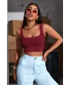 ieg™ Kadın Bordo Kalın Askılı Crop Top Büstiyer