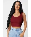 ieg™ Kadın Bordo Kare Yaka Crop Top Bluz