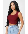 ieg™ Kadın Bordo Kare Yaka Crop Top Bluz