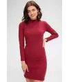 ieg™ Kadın Bordo Kaşkorse Balıkçı Yaka Uzun Kollu Bodycon Mini Elbise