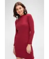 ieg™ Kadın Bordo Kaşkorse Balıkçı Yaka Uzun Kollu Bodycon Mini Elbise